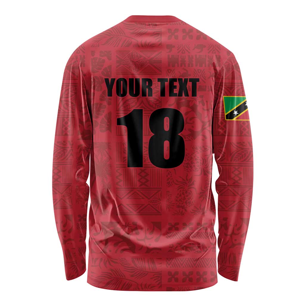 Custom Saint Kitts And Nevis Football Long Sleeve Shirt Sugar Boyz Red Version - Wonder Print Shop