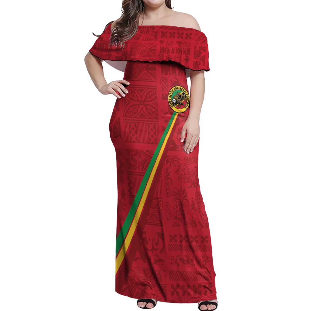 Custom Saint Kitts And Nevis Football Off Shoulder Maxi Dress Sugar Boyz Red Version - Wonder Print Shop