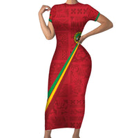 Custom Saint Kitts And Nevis Football Short Sleeve Bodycon Dress Sugar Boyz Red Version - Wonder Print Shop