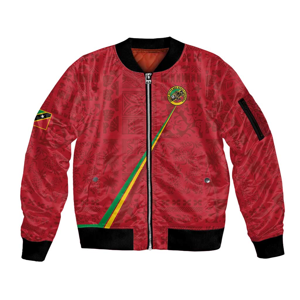 Custom Saint Kitts And Nevis Football Sleeve Zip Bomber Jacket Sugar Boyz Red Version - Wonder Print Shop