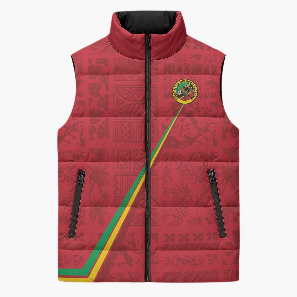 Custom Saint Kitts And Nevis Football Sleeveless Puffer Jacket Sugar Boyz Red Version - Wonder Print Shop