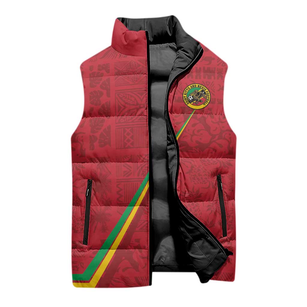 Custom Saint Kitts And Nevis Football Sleeveless Puffer Jacket Sugar Boyz Red Version - Wonder Print Shop