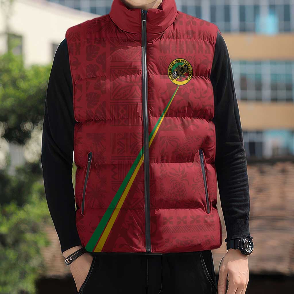 Custom Saint Kitts And Nevis Football Sleeveless Puffer Jacket Sugar Boyz Red Version - Wonder Print Shop