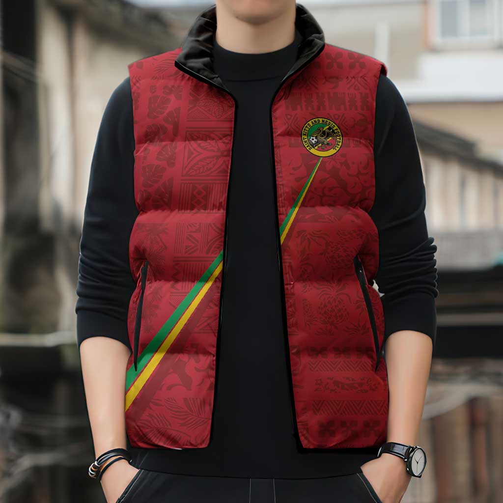 Custom Saint Kitts And Nevis Football Sleeveless Puffer Jacket Sugar Boyz Red Version - Wonder Print Shop