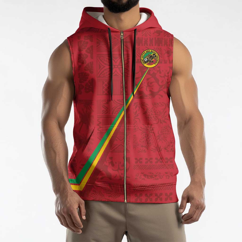 Custom Saint Kitts And Nevis Football Sleeveless Zip Hoodie Sugar Boyz Red Version - Wonder Print Shop
