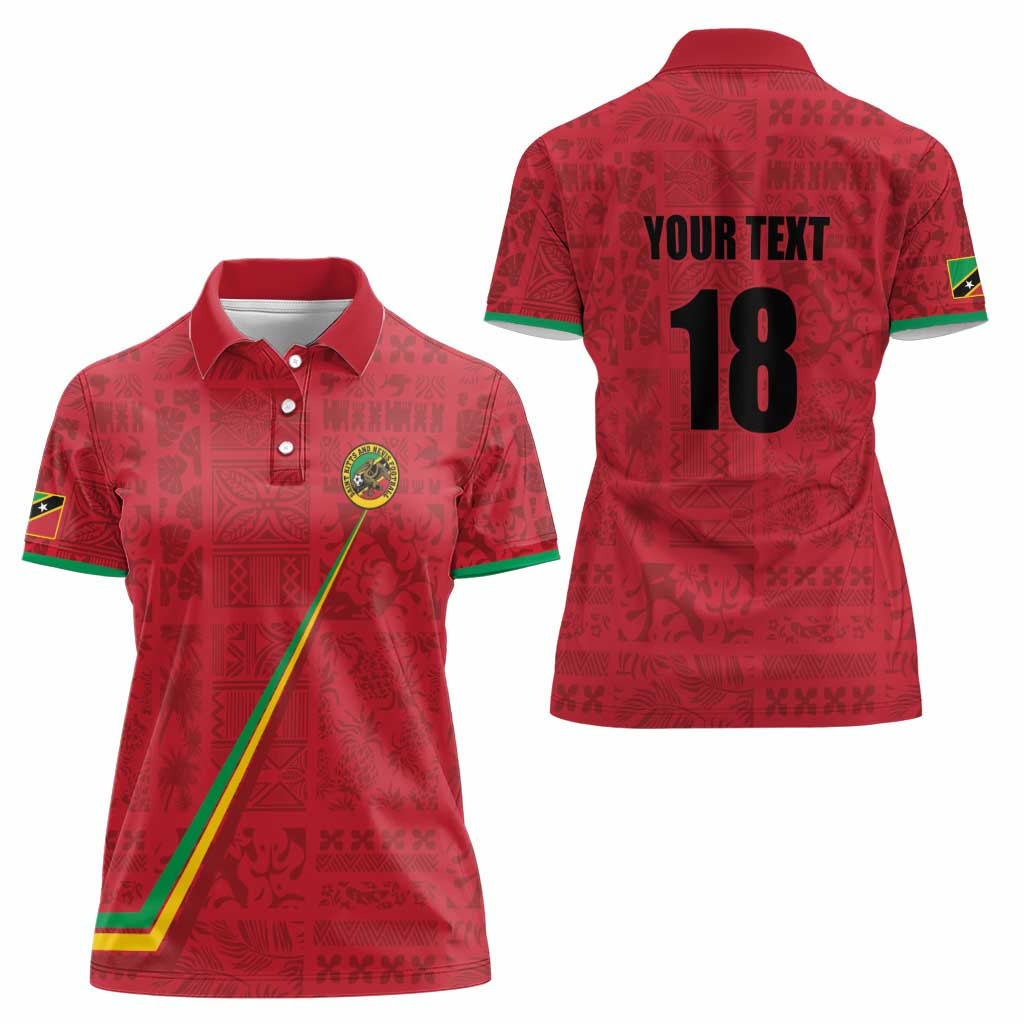Custom Saint Kitts And Nevis Football Women Polo Shirt Sugar Boyz Red Version - Wonder Print Shop