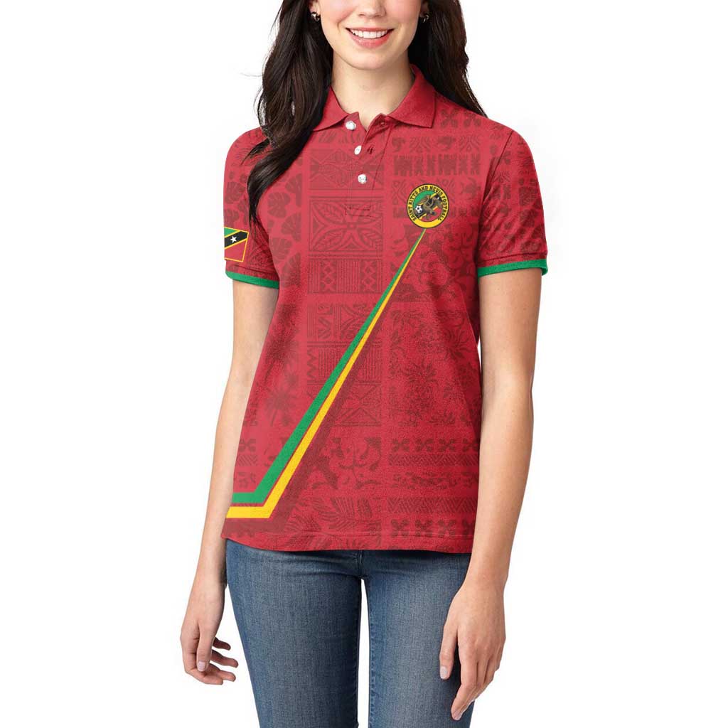 Custom Saint Kitts And Nevis Football Women Polo Shirt Sugar Boyz Red Version - Wonder Print Shop