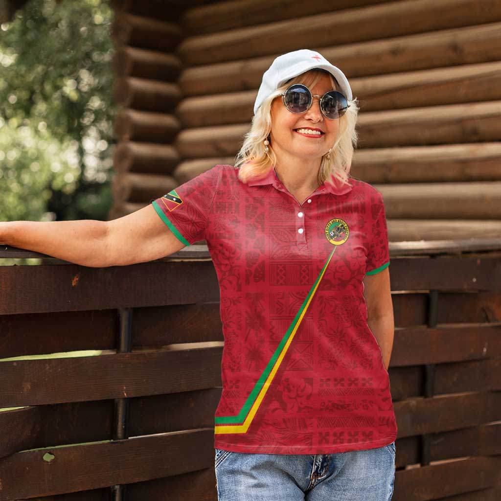 Custom Saint Kitts And Nevis Football Women Polo Shirt Sugar Boyz Red Version - Wonder Print Shop
