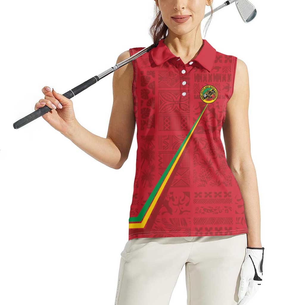 Custom Saint Kitts And Nevis Football Women Sleeveless Polo Shirt Sugar Boyz Red Version - Wonder Print Shop
