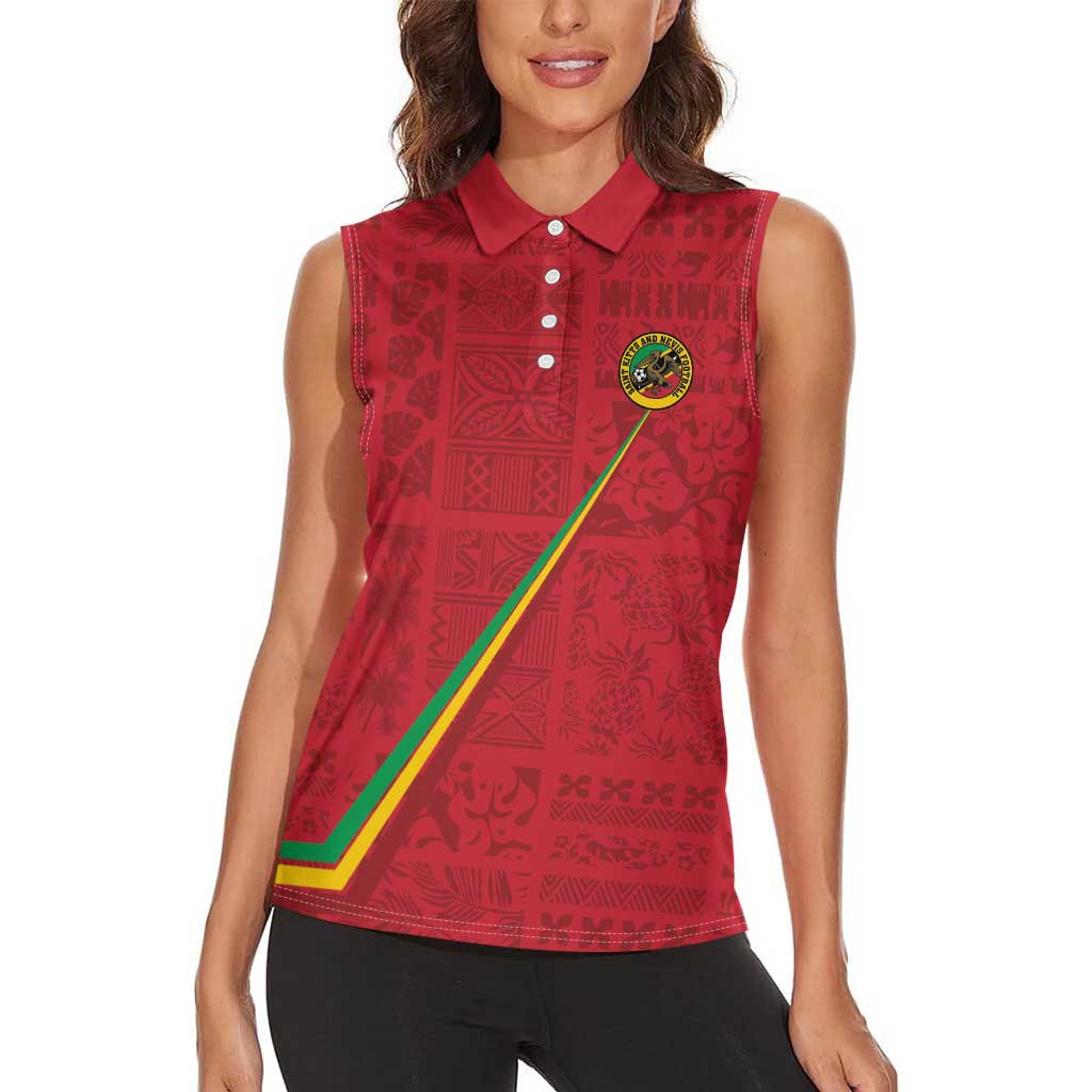 Custom Saint Kitts And Nevis Football Women Sleeveless Polo Shirt Sugar Boyz Red Version - Wonder Print Shop