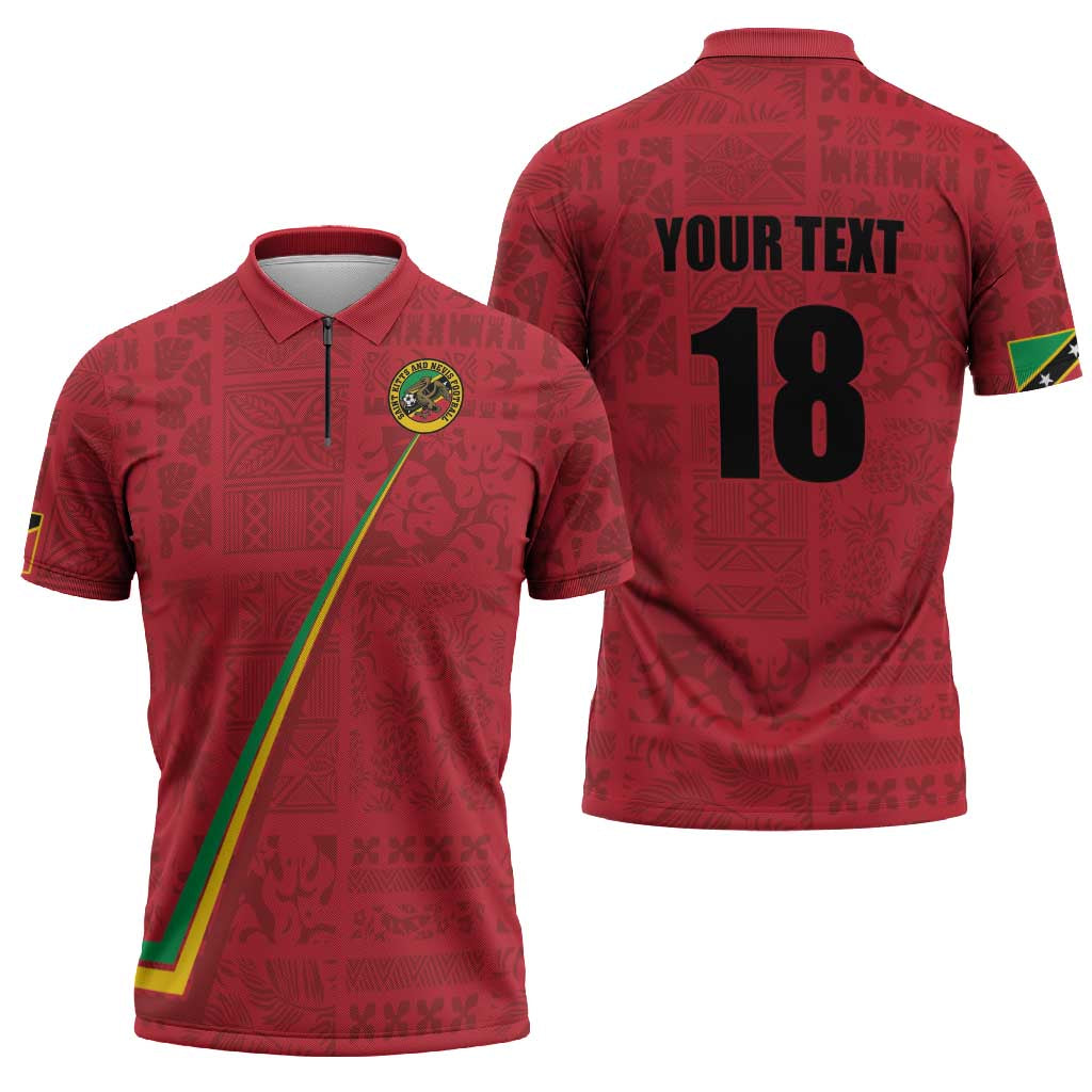 Custom Saint Kitts And Nevis Football Zipper Polo Shirt Sugar Boyz Red Version - Wonder Print Shop