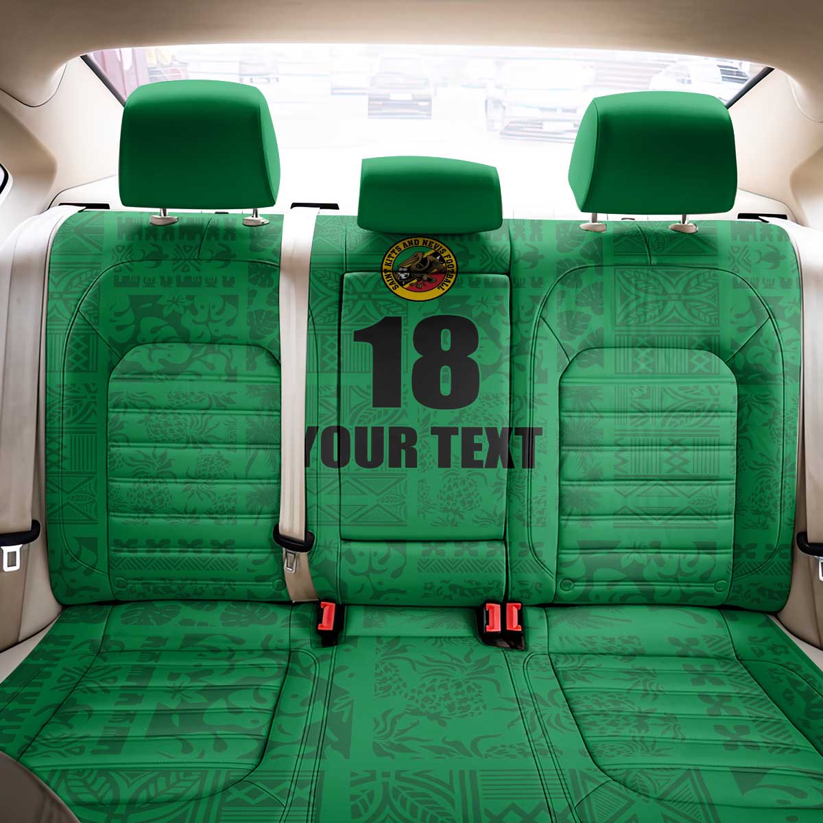 Custom Saint Kitts And Nevis Football Back Car Seat Cover Sugar Boyz Green Version - Wonder Print Shop