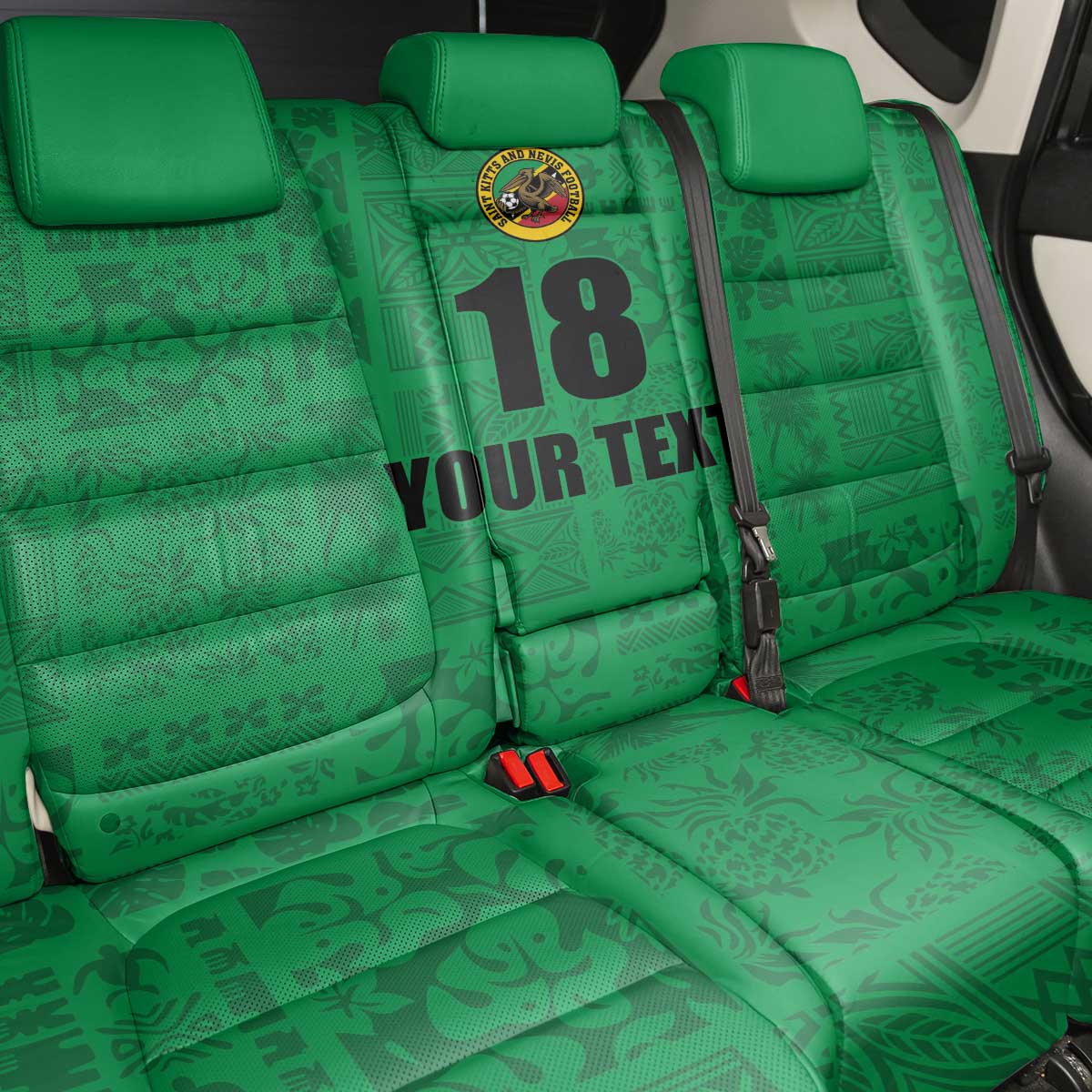 Custom Saint Kitts And Nevis Football Back Car Seat Cover Sugar Boyz Green Version - Wonder Print Shop