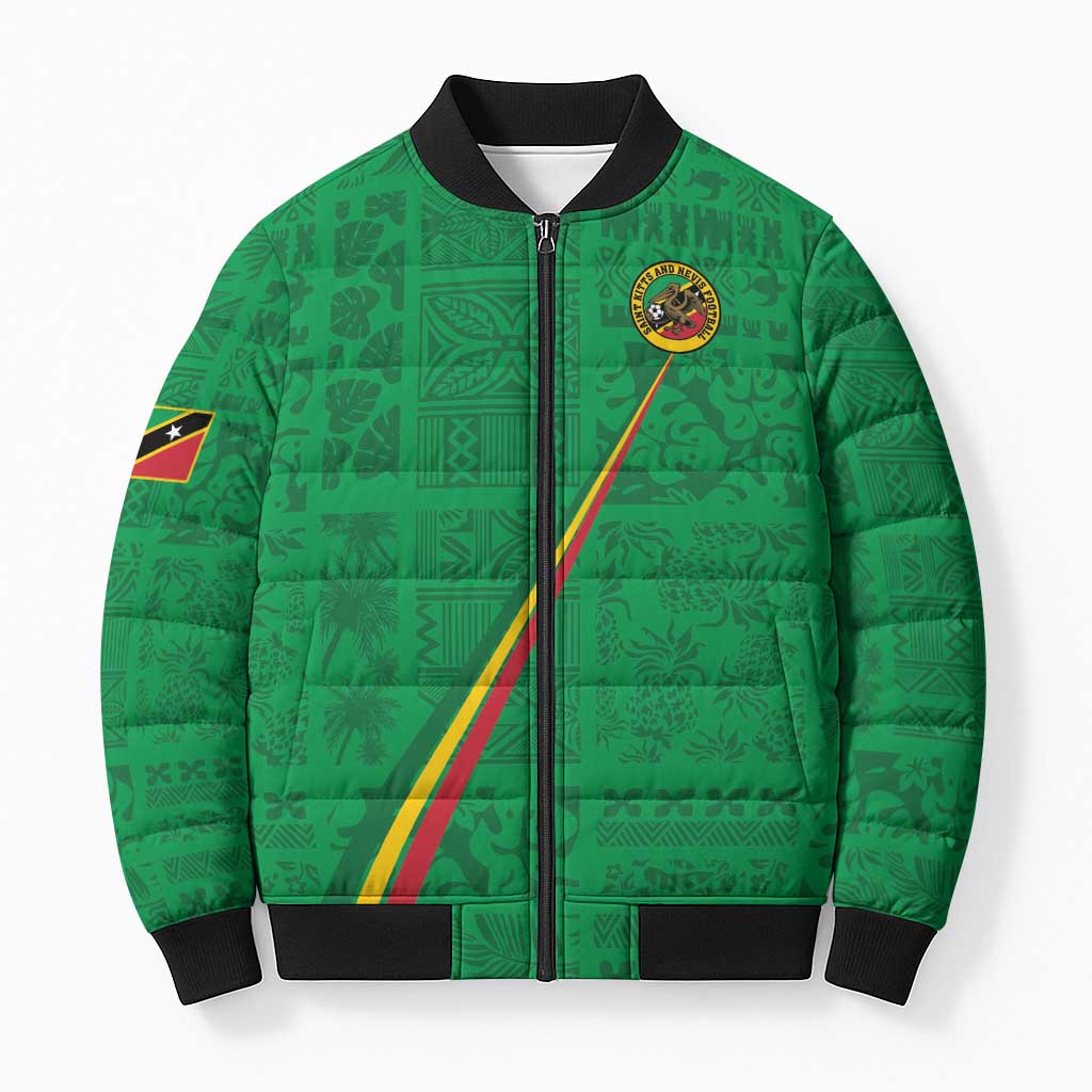 Custom Saint Kitts And Nevis Football Bomber Puffer Jacket Sugar Boyz Green Version - Wonder Print Shop