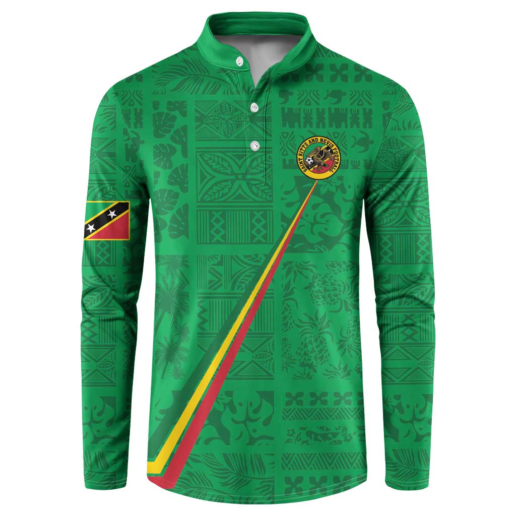 Custom Saint Kitts And Nevis Football Button Sweatshirt Sugar Boyz Green Version - Wonder Print Shop