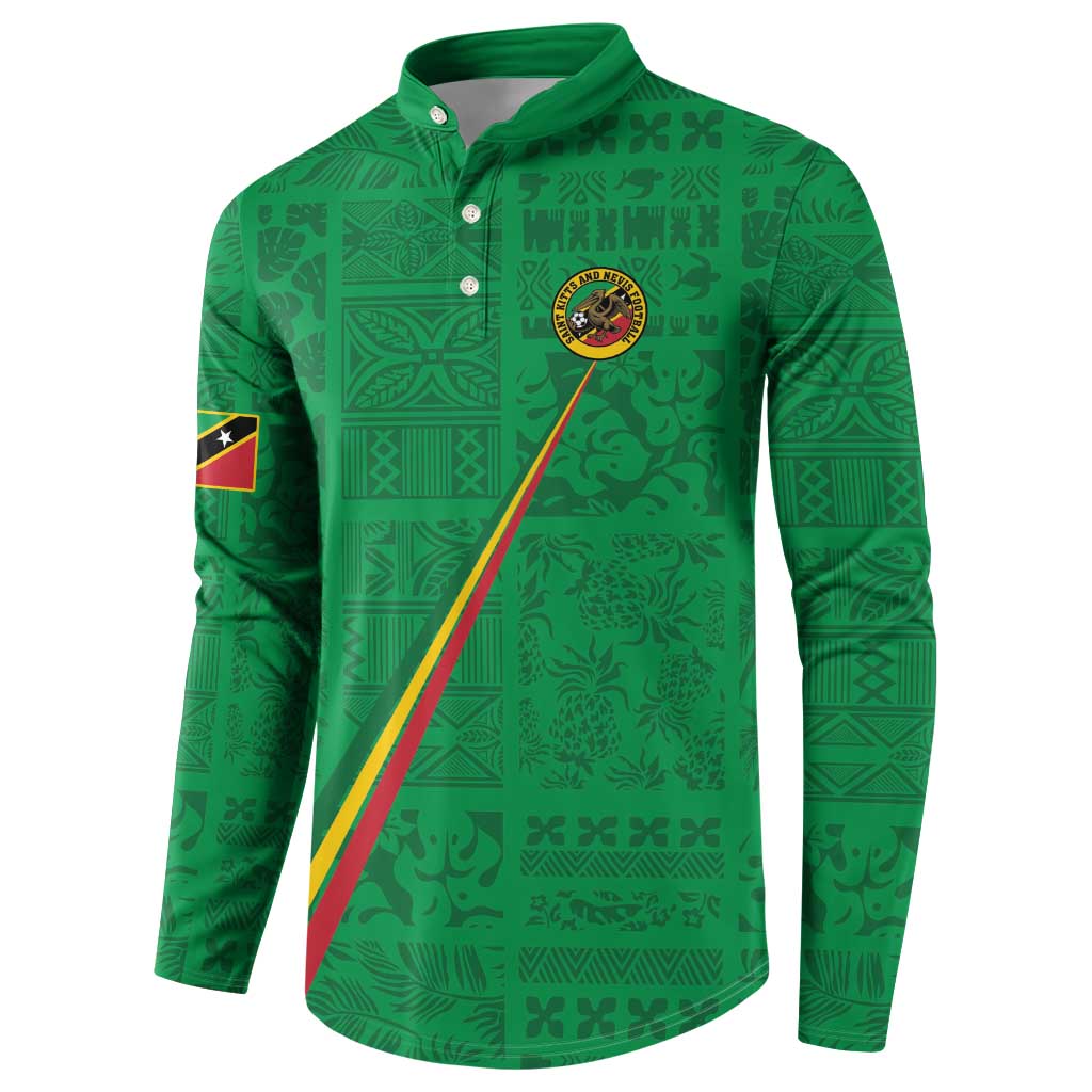 Custom Saint Kitts And Nevis Football Button Sweatshirt Sugar Boyz Green Version - Wonder Print Shop