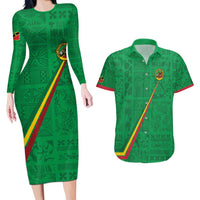 Custom Saint Kitts And Nevis Football Couples Matching Long Sleeve Bodycon Dress and Hawaiian Shirt Sugar Boyz Green Version - Wonder Print Shop