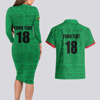 Custom Saint Kitts And Nevis Football Couples Matching Long Sleeve Bodycon Dress and Hawaiian Shirt Sugar Boyz Green Version - Wonder Print Shop