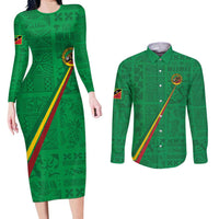 Custom Saint Kitts And Nevis Football Couples Matching Long Sleeve Bodycon Dress and Long Sleeve Button Shirt Sugar Boyz Green Version - Wonder Print Shop