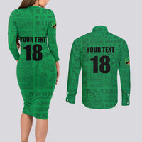 Custom Saint Kitts And Nevis Football Couples Matching Long Sleeve Bodycon Dress and Long Sleeve Button Shirt Sugar Boyz Green Version - Wonder Print Shop