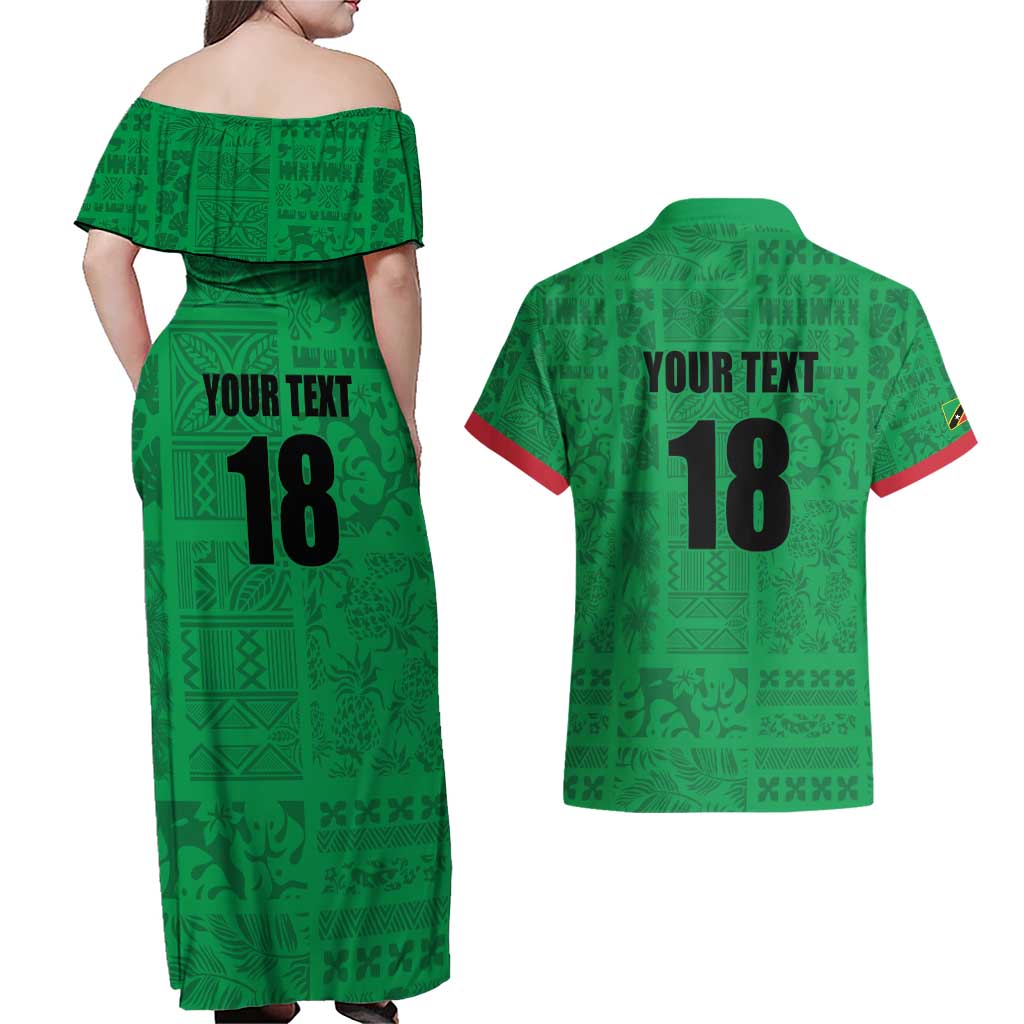 Custom Saint Kitts And Nevis Football Couples Matching Off Shoulder Maxi Dress and Hawaiian Shirt Sugar Boyz Green Version - Wonder Print Shop