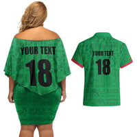 Custom Saint Kitts And Nevis Football Couples Matching Off Shoulder Short Dress and Hawaiian Shirt Sugar Boyz Green Version - Wonder Print Shop