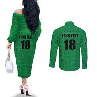 Custom Saint Kitts And Nevis Football Couples Matching Off The Shoulder Long Sleeve Dress and Long Sleeve Button Shirt Sugar Boyz Green Version - Wonder Print Shop