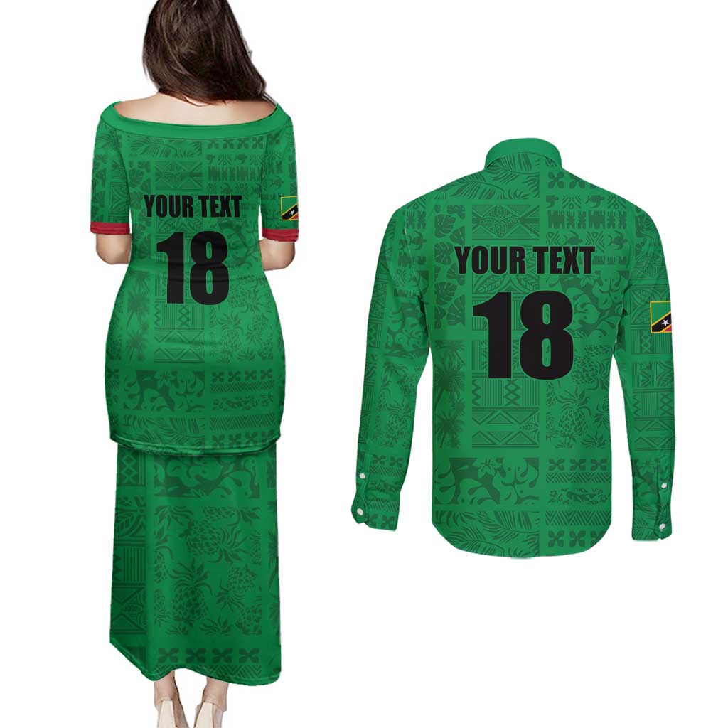 Custom Saint Kitts And Nevis Football Couples Matching Puletasi and Long Sleeve Button Shirt Sugar Boyz Green Version - Wonder Print Shop