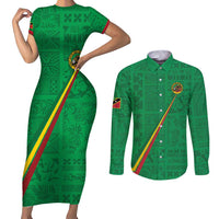 Custom Saint Kitts And Nevis Football Couples Matching Short Sleeve Bodycon Dress and Long Sleeve Button Shirt Sugar Boyz Green Version - Wonder Print Shop
