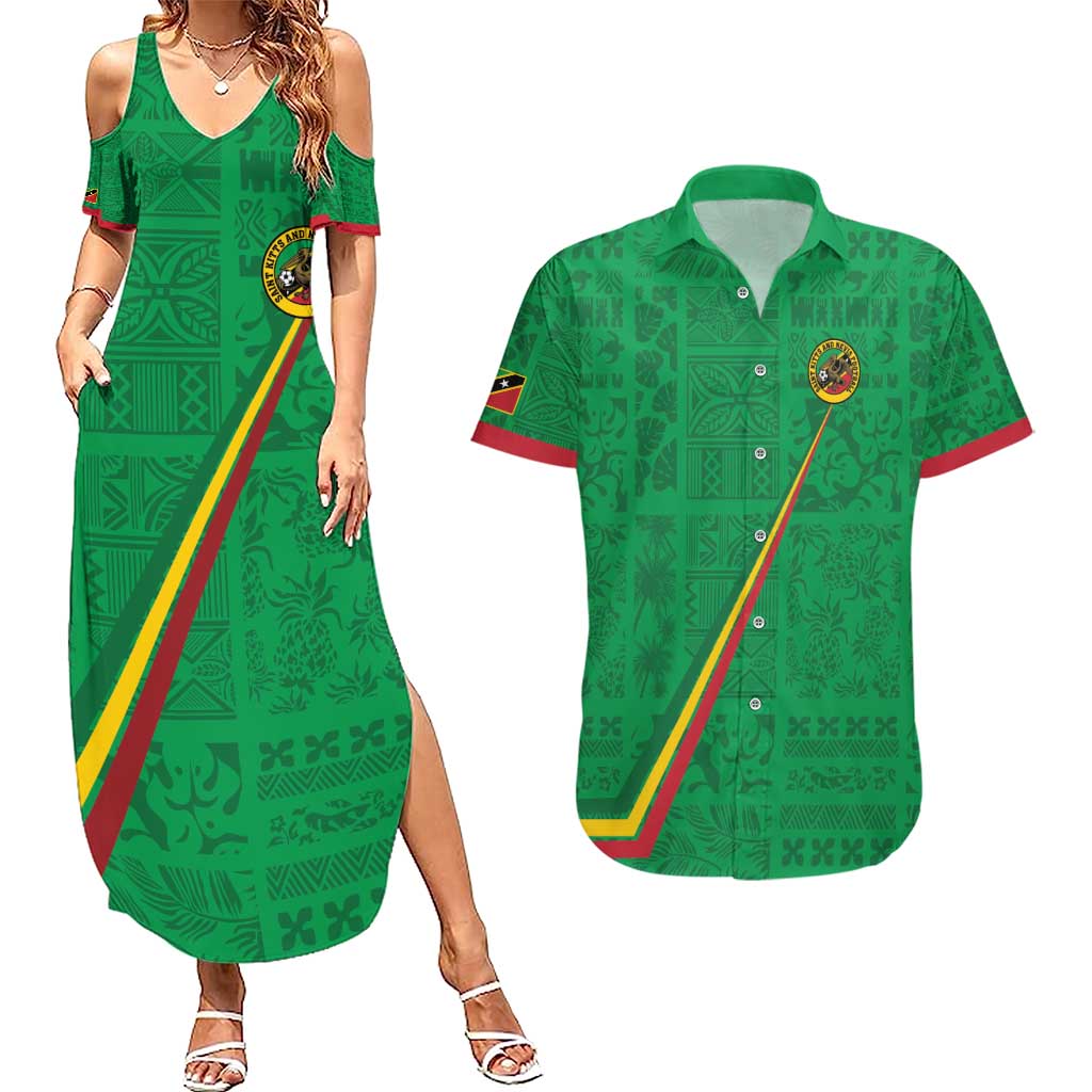 Custom Saint Kitts And Nevis Football Couples Matching Summer Maxi Dress and Hawaiian Shirt Sugar Boyz Green Version - Wonder Print Shop