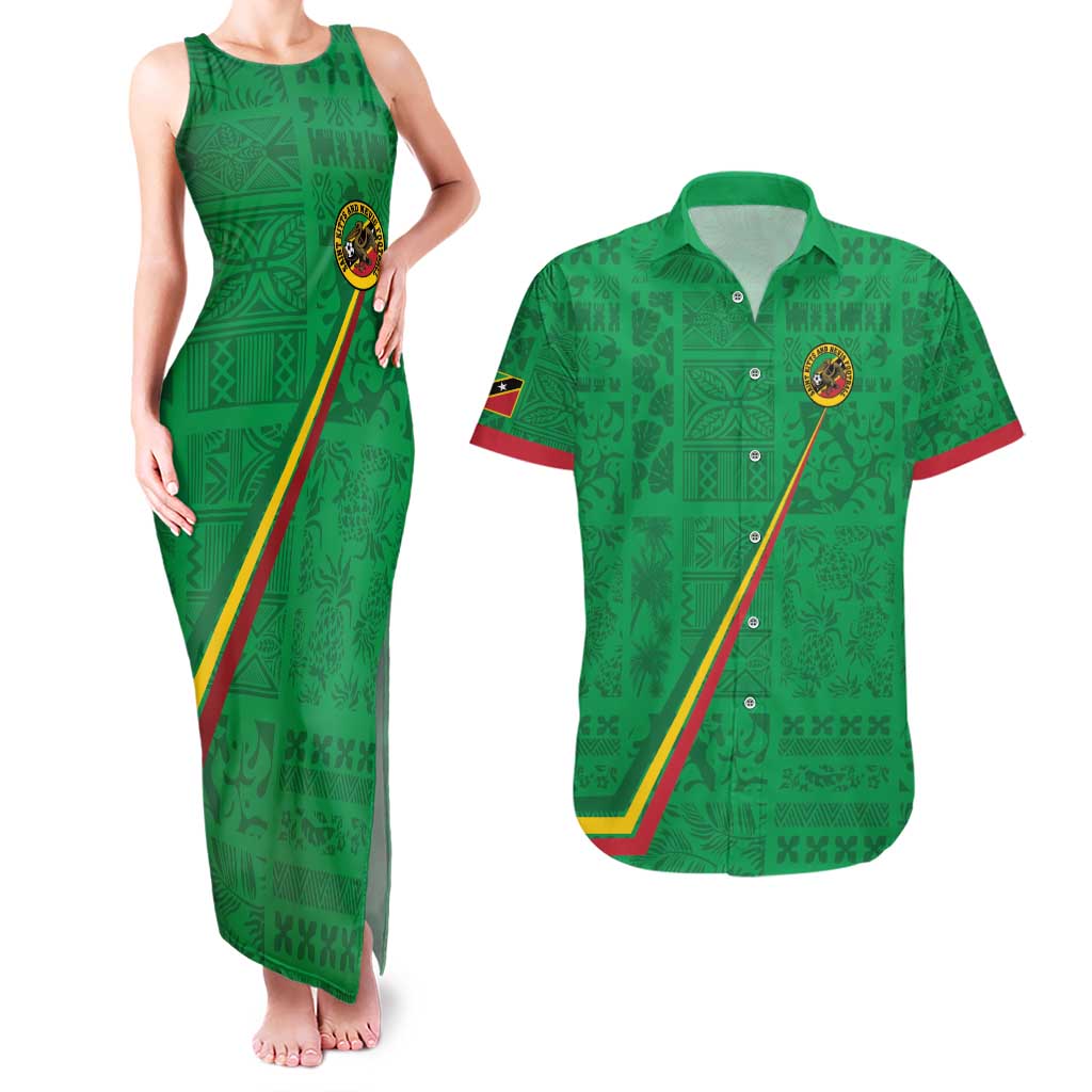 Custom Saint Kitts And Nevis Football Couples Matching Tank Maxi Dress and Hawaiian Shirt Sugar Boyz Green Version - Wonder Print Shop