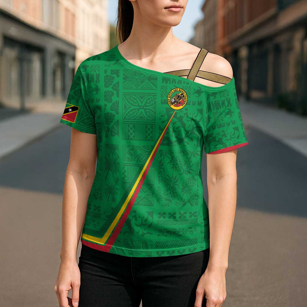 Custom Saint Kitts And Nevis Football Cross Shoulder Shirt Sugar Boyz Green Version - Wonder Print Shop
