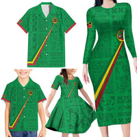 Custom Saint Kitts And Nevis Football Family Matching Long Sleeve Bodycon Dress and Hawaiian Shirt Sugar Boyz Green Version - Wonder Print Shop
