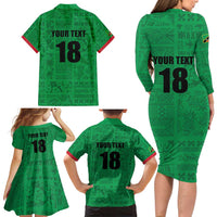 Custom Saint Kitts And Nevis Football Family Matching Long Sleeve Bodycon Dress and Hawaiian Shirt Sugar Boyz Green Version - Wonder Print Shop
