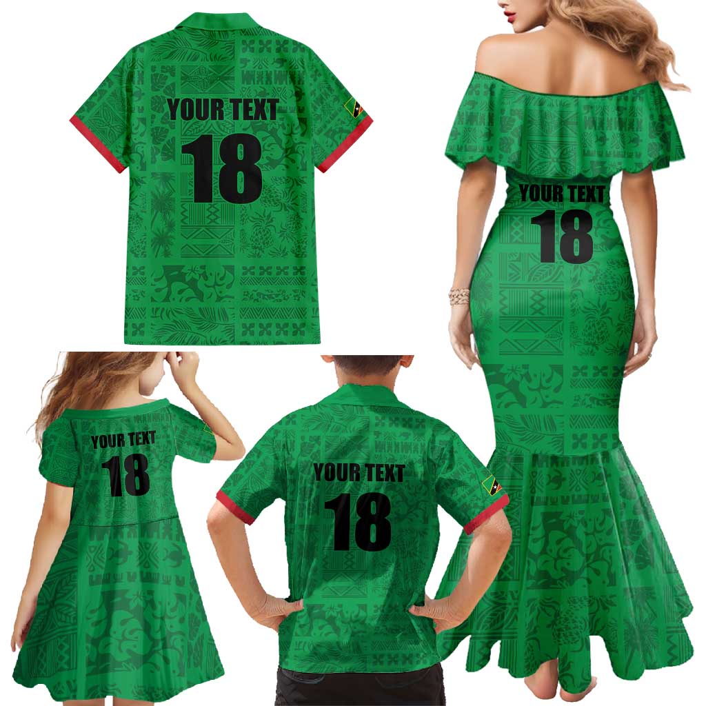 Custom Saint Kitts And Nevis Football Family Matching Mermaid Dress and Hawaiian Shirt Sugar Boyz Green Version - Wonder Print Shop