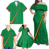 Custom Saint Kitts And Nevis Football Family Matching Off Shoulder Maxi Dress and Hawaiian Shirt Sugar Boyz Green Version - Wonder Print Shop