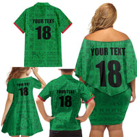 Custom Saint Kitts And Nevis Football Family Matching Off Shoulder Short Dress and Hawaiian Shirt Sugar Boyz Green Version - Wonder Print Shop