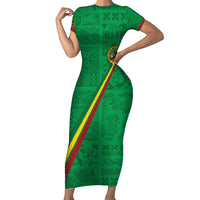 Custom Saint Kitts And Nevis Football Family Matching Short Sleeve Bodycon Dress and Hawaiian Shirt Sugar Boyz Green Version - Wonder Print Shop