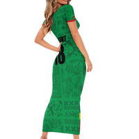 Custom Saint Kitts And Nevis Football Family Matching Short Sleeve Bodycon Dress and Hawaiian Shirt Sugar Boyz Green Version - Wonder Print Shop