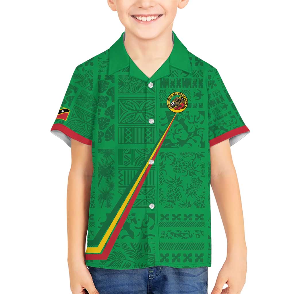 Custom Saint Kitts And Nevis Football Family Matching Short Sleeve Bodycon Dress and Hawaiian Shirt Sugar Boyz Green Version - Wonder Print Shop