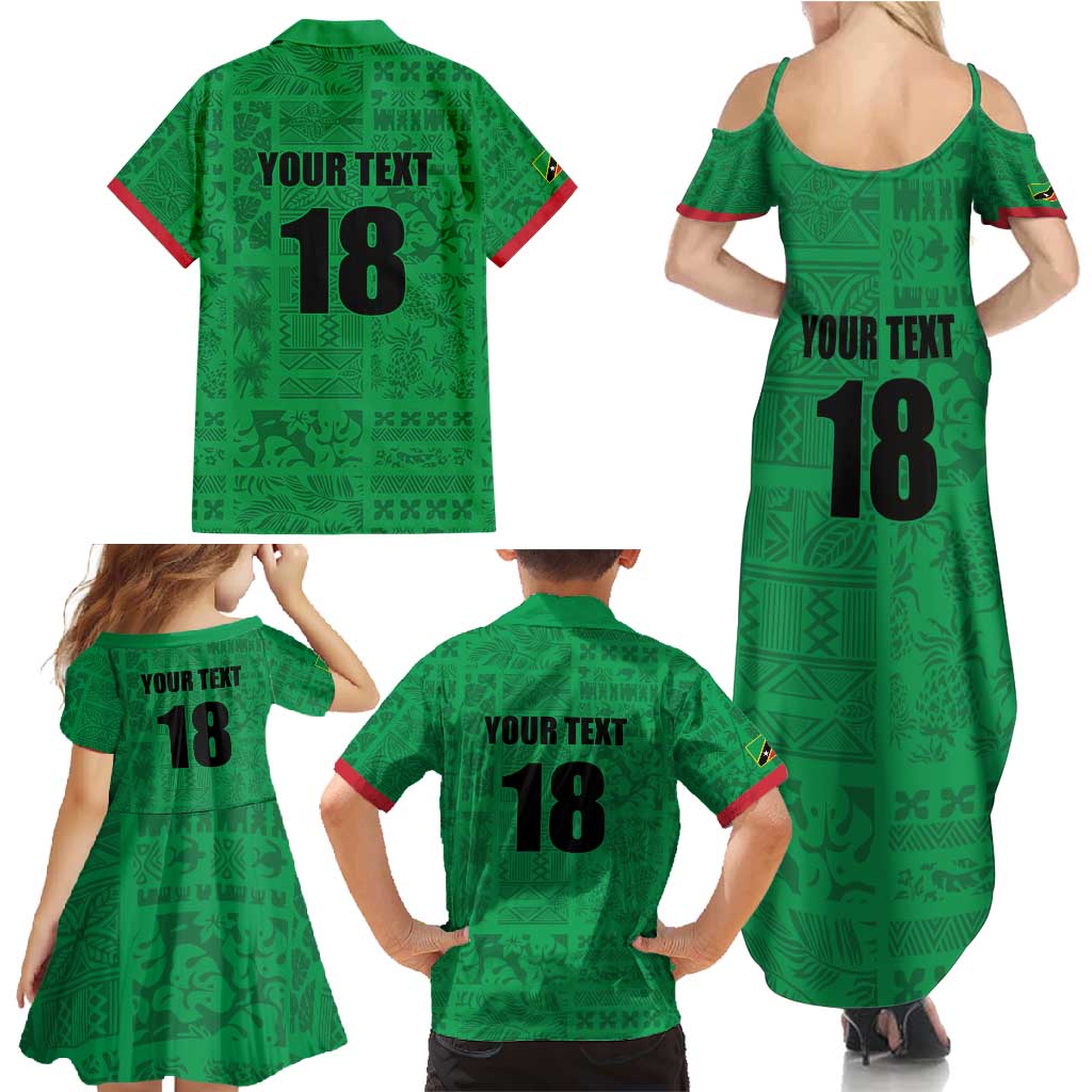Custom Saint Kitts And Nevis Football Family Matching Summer Maxi Dress and Hawaiian Shirt Sugar Boyz Green Version - Wonder Print Shop