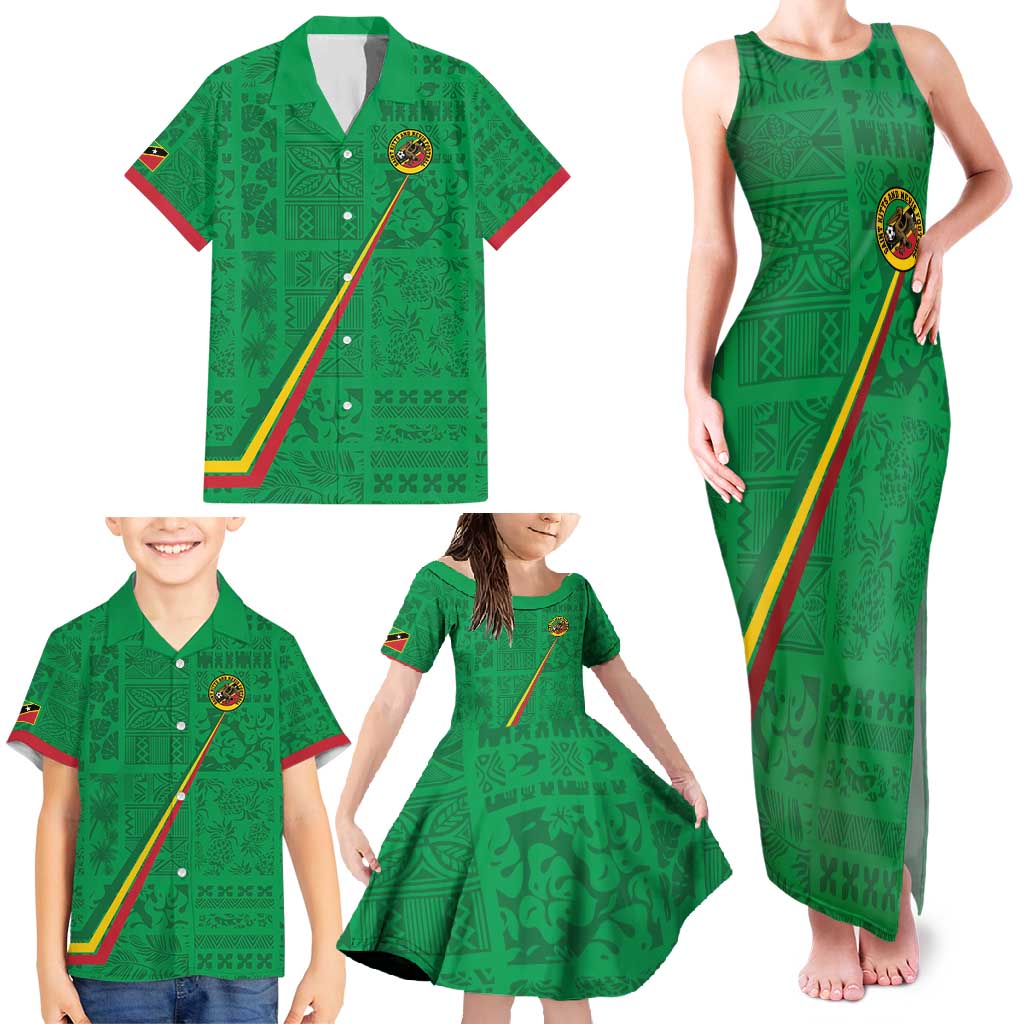 Custom Saint Kitts And Nevis Football Family Matching Tank Maxi Dress and Hawaiian Shirt Sugar Boyz Green Version - Wonder Print Shop
