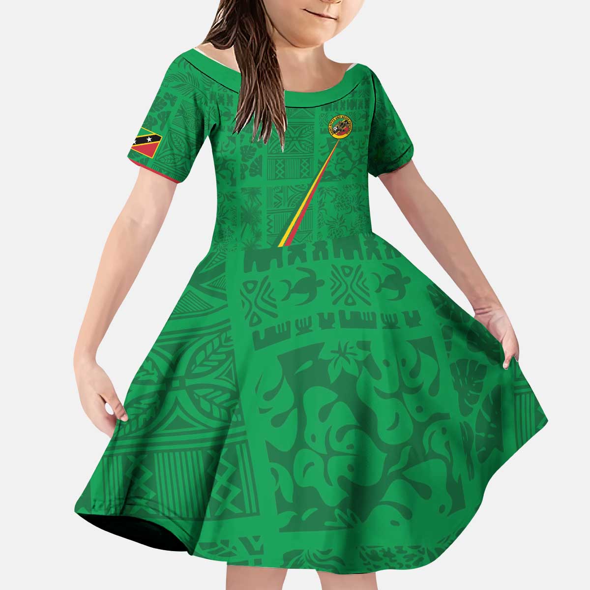 Custom Saint Kitts And Nevis Football Kid Short Sleeve Dress Sugar Boyz Green Version - Wonder Print Shop
