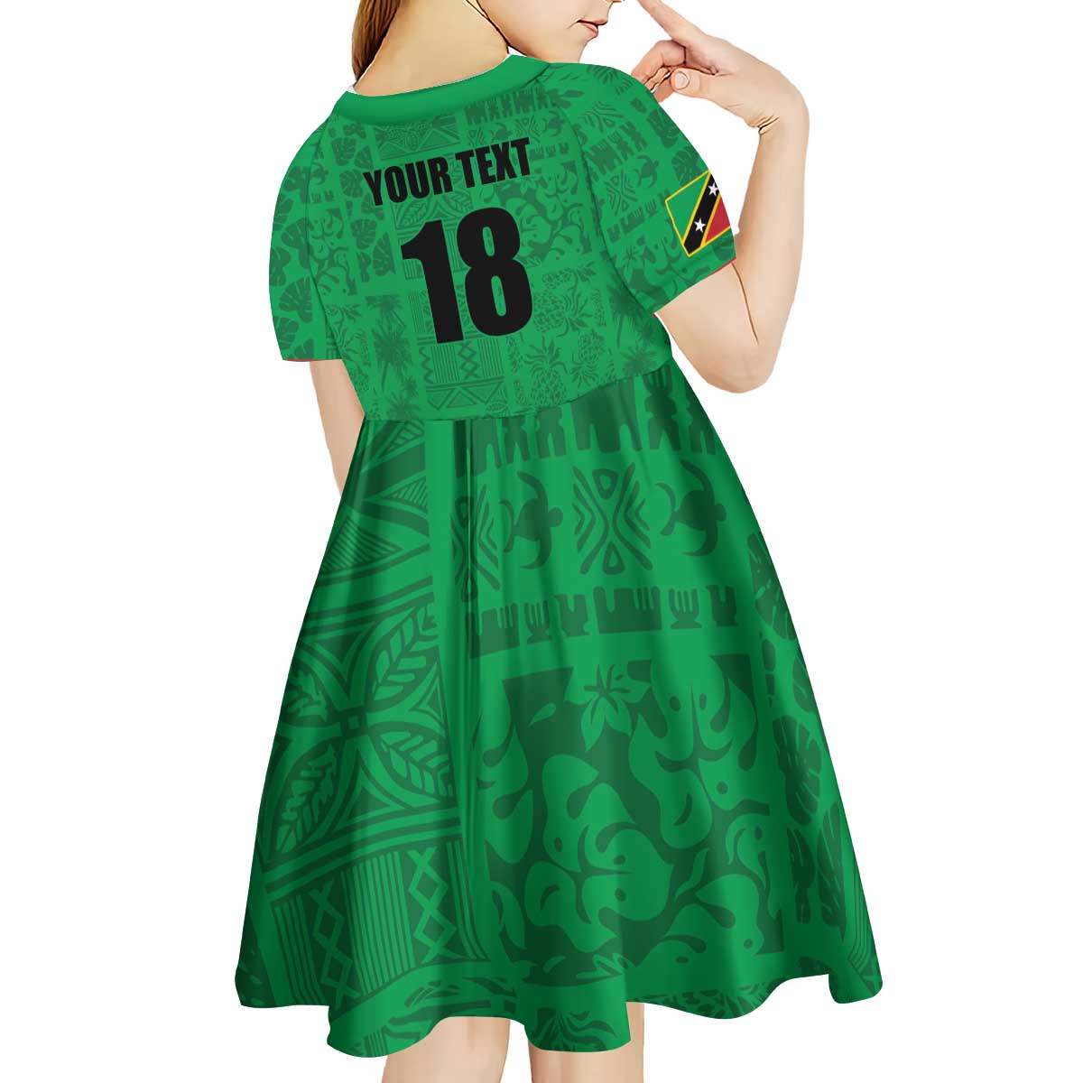 Custom Saint Kitts And Nevis Football Kid Short Sleeve Dress Sugar Boyz Green Version - Wonder Print Shop
