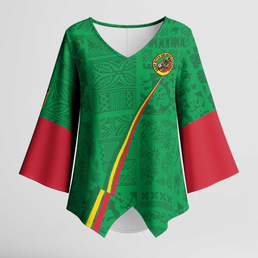 Custom Saint Kitts And Nevis Football Kimono Sleeve Blouse Sugar Boyz Green Version - Wonder Print Shop