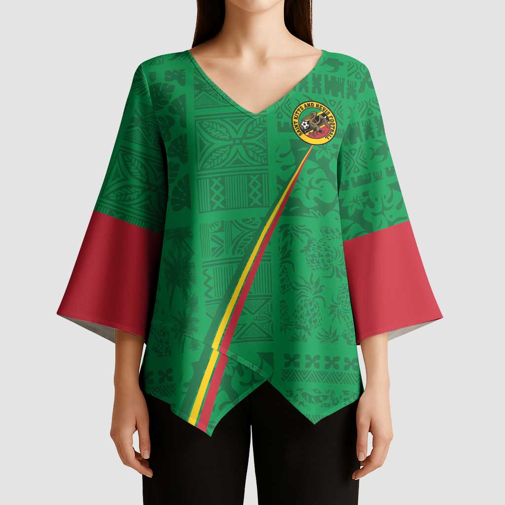 Custom Saint Kitts And Nevis Football Kimono Sleeve Blouse Sugar Boyz Green Version - Wonder Print Shop