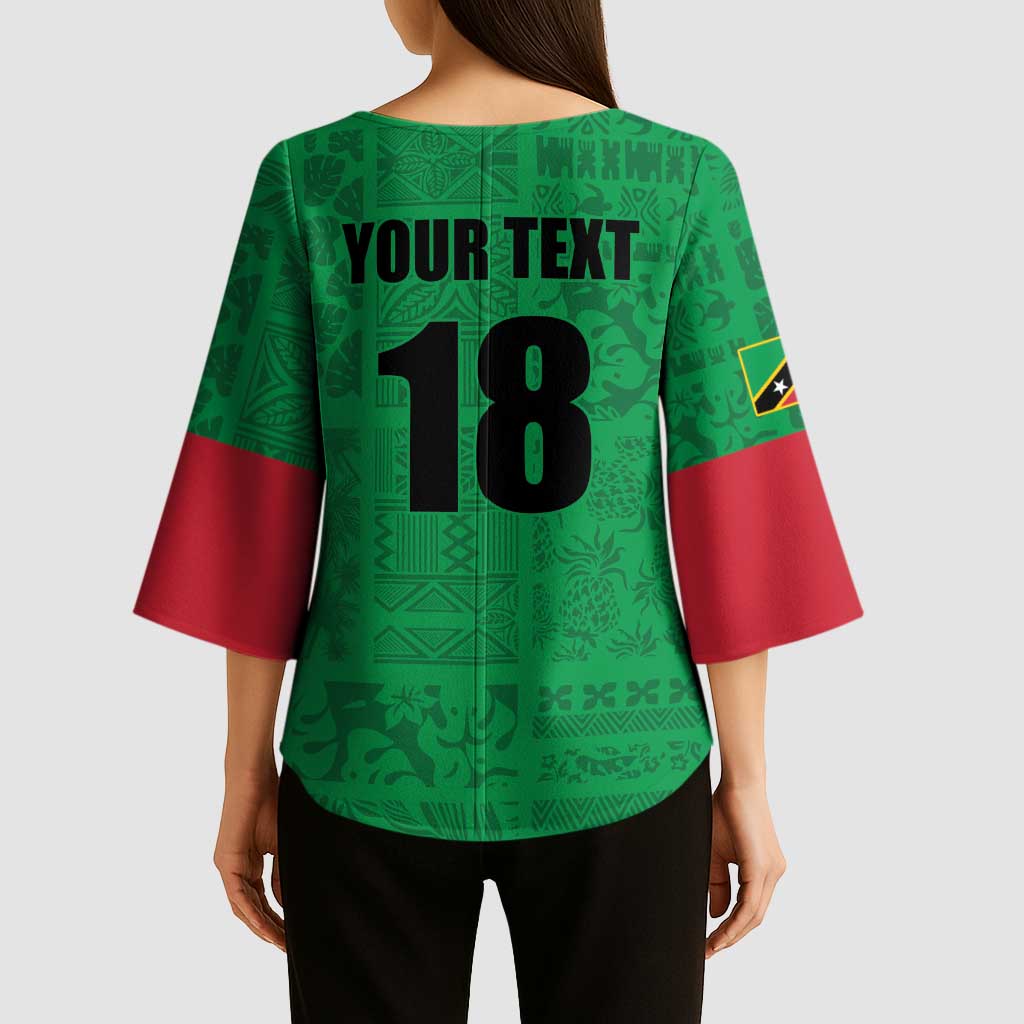 Custom Saint Kitts And Nevis Football Kimono Sleeve Blouse Sugar Boyz Green Version - Wonder Print Shop