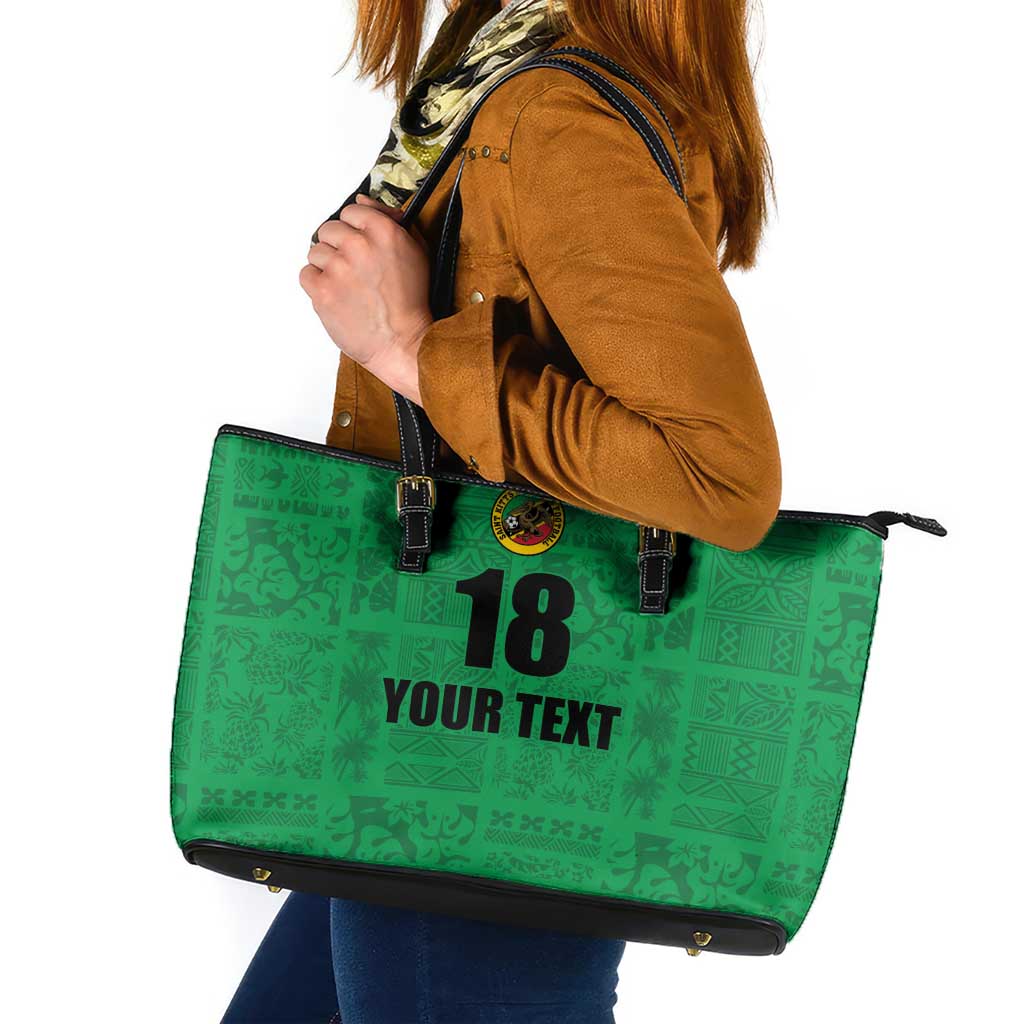 Custom Saint Kitts And Nevis Football Leather Tote Bag Sugar Boyz Green Version - Wonder Print Shop