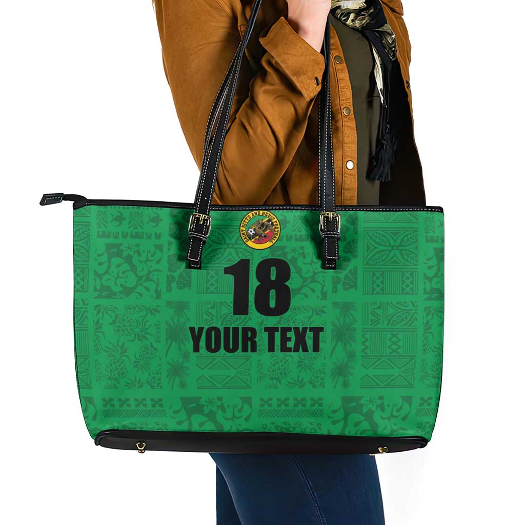 Custom Saint Kitts And Nevis Football Leather Tote Bag Sugar Boyz Green Version - Wonder Print Shop