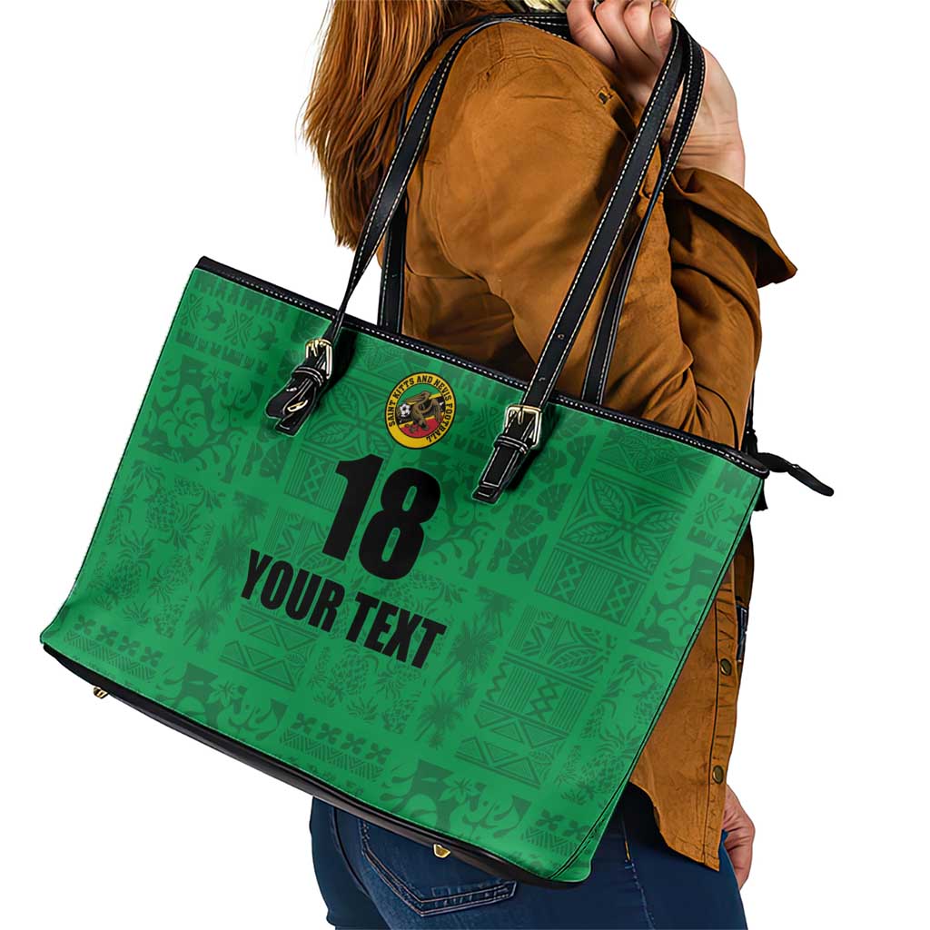 Custom Saint Kitts And Nevis Football Leather Tote Bag Sugar Boyz Green Version - Wonder Print Shop